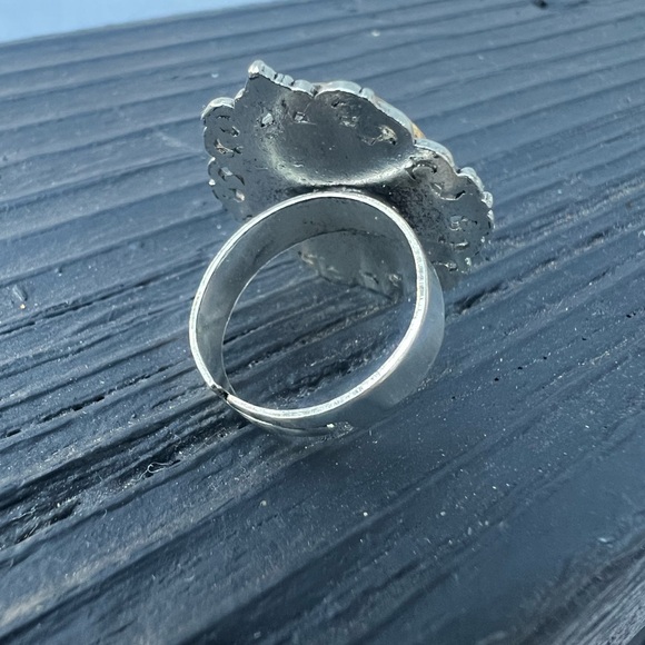 Art Deco Adjustable Camphor Glass Style Victorian Filigree Revival Ring - Picture 3 of 4